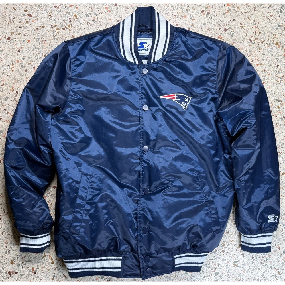 Starter NFL New England Patriots Button Up Satin Bomber Jacket Size Large